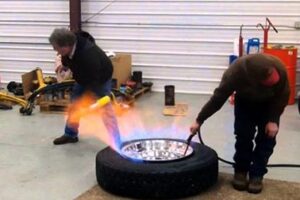 This Guy Tries to Mount a Truck Tire with FIRE, but it Exploded!
