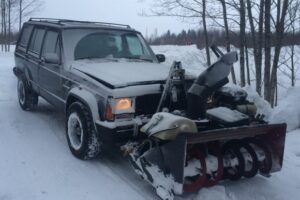 900cc Ninja Motorcycle Engine Powered Snowblower Strapped To A 4×4 Jeep