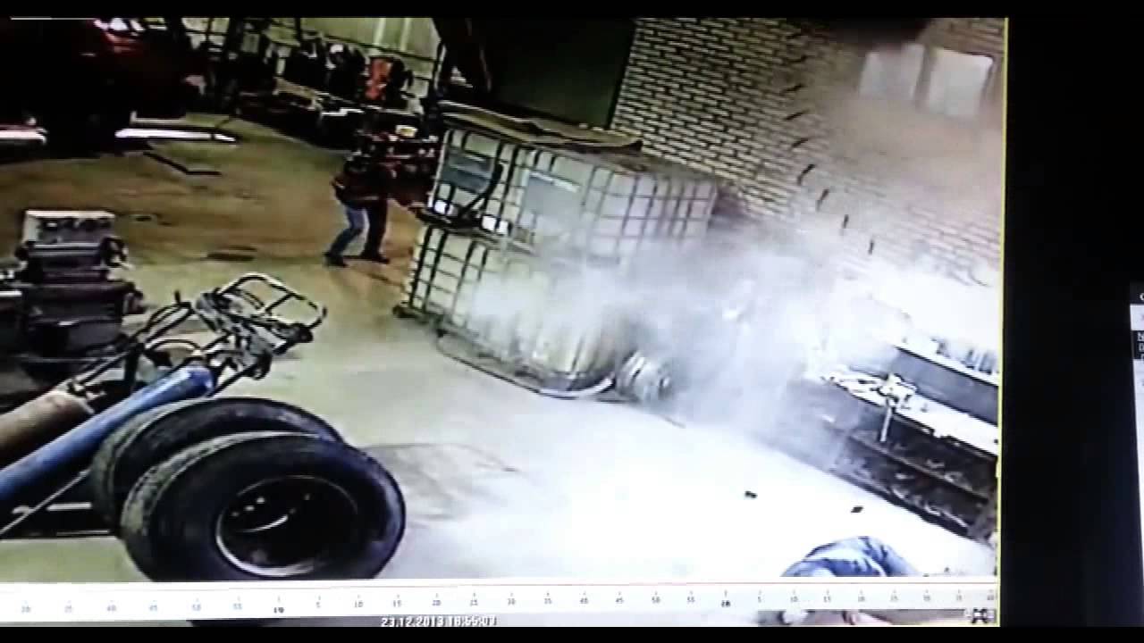 Mechanic Thrown in Air as Overinflated Truck Tire EXPLODES!