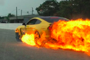 Holy Shit A Ford Mustang GT350 Turned Into A 100 MPH Fireball