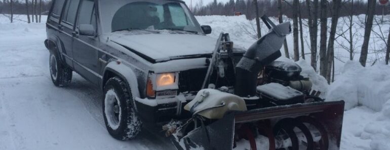 900cc Ninja Motorcycle Engine Powered Snowblower Strapped To A 4×4 Jeep