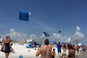 Chaos On The Beach – Low Pass Fly By By Blue Angels !