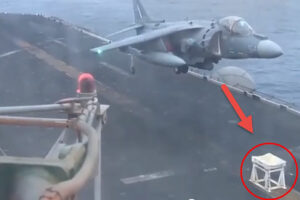 Harrier Pilot Lands On STOOL On Aircraft Carrier After Landing Gear Fails