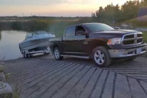 Dodge Burns Out On Boat Ramp – Boat Dock FAIL!