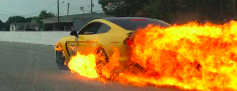 Holy Shit A Ford Mustang GT350 Turned Into A 100 MPH Fireball