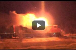 Canadian train blows turbo and bursts into flames!