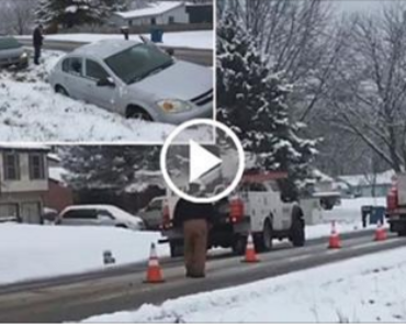 Comcast Workers Park Their Trucks On Snowy Street And Set Up ‘Work Zone’ – Carnage Ensues!