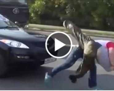These guys stop cars trying to cheat traffic and drive on the sidewalk, one bully gets body slammed!