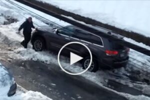 Angry Man Stuck in Snow!